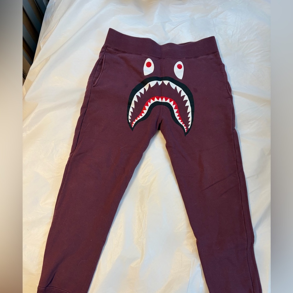 Bape Maroon Shark-Graphic Sweatpants